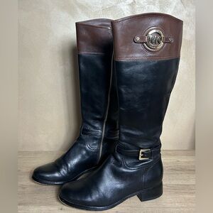 Michael Kors Stockard Two Tone Black Brown Leather Riding Boot Women Size 7.5M